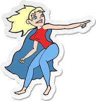 adesivo de uma mulher de super-herói de desenho animado apontando vetor