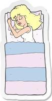 adesivo de uma mulher adormecida de desenho animado vetor
