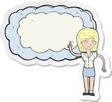 adesivo de uma mulher de desenho animado com nuvem de espaço de texto vetor