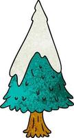 doodle de desenho texturizado única árvore coberta de neve vetor