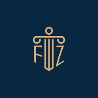 fz inicial para logotipo de escritório de advocacia, logotipo de advogado com pilar vetor