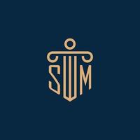 sm inicial para o logotipo do escritório de advocacia, logotipo do advogado com pilar vetor