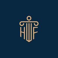hf inicial para o logotipo do escritório de advocacia, logotipo do advogado com pilar vetor