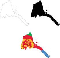 mapa da eritreia com bandeira. bandeira do território de mapas da eritreia. mapa de contorno da eritreia. estilo plano. vetor