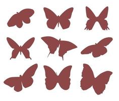 conjunto de silhuetas de nove lindas borboletas voadoras vetor