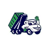desenho animado acenando do caminhão de lixo roll-off vetor