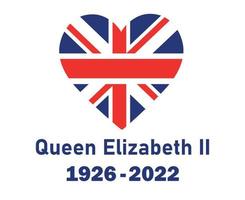 britânico bandeira do reino unido coração e rainha elizabeth 1926 2022 azul nacional europa emblema ícone ilustração vetorial elemento de design abstrato vetor