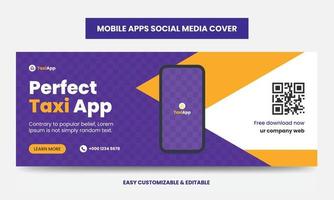 modelo de foto de capa de mídia social de marketing de aplicativo móvel. banner da web de linha do tempo de mídia social de aplicativo de táxi vetor