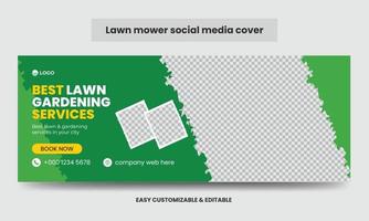 modelo de design de foto de capa de mídia social de promoção de cortador de grama. banner da web de linha do tempo de mídia social de serviço de corte vetor