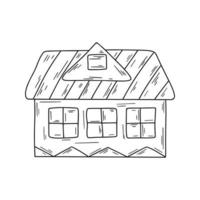 casa ilustração simples. desenho de linha de cabana rústica de madeira vetor