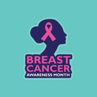 banner do mês de conscientização do câncer de mama de outubro com silhueta de fita e mulheres vetor