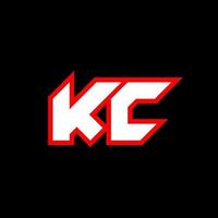 design de logotipo kc, design de letra inicial kc com estilo de ficção científica. kc logotipo para jogo, esport, tecnologia, digital, comunidade ou negócios. fonte do alfabeto itálico moderno do esporte kc. fontes de estilo urbano de tipografia. vetor