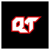 design de logotipo qt, design de letra inicial qt com estilo de ficção científica. qt logotipo para jogo, esport, tecnologia, digital, comunidade ou negócios. qt sport fonte de alfabeto itálico moderno. fontes de estilo urbano de tipografia. vetor