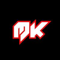 mk logo design, inicial mk letter design com estilo sci-fi. mk logotipo para jogo, esport, tecnologia, digital, comunidade ou negócios. fonte do alfabeto itálico moderno mk sport. fontes de estilo urbano de tipografia. vetor