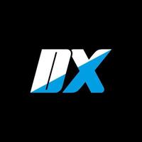 design de logotipo de letra dx em fundo preto. conceito de logotipo de letra de iniciais criativas dx. design de ícone dx. dx design de ícone de letra branca e azul sobre fundo preto. dx vetor