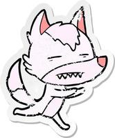 vinheta angustiada de um lobo de desenho animado mostrando os dentes vetor