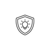 escudo, armadura, sinal de proteção. símbolo de vetor minimalista desenhado com linha fina preta. adequado para anúncios, lojas, lojas, livros. ícone de linha de lâmpada dentro de armadura ou escudo