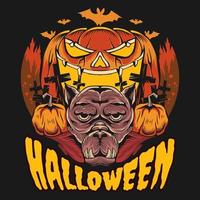 cão monstro de halloween, design de camiseta de halloween, fundo de ilustração de halloween assustador vetor