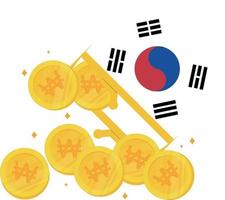 vetor de bandeira sul-coreana desenhado à mão, won sul-coreano