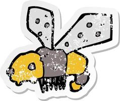 adesivo retrô angustiado de uma abelha de desenho animado vetor