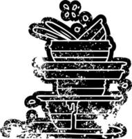 desenho de ícone grunge de uma pilha de pratos sujos vetor