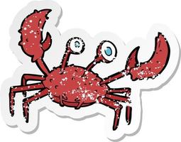 adesivo retrô angustiado de um caranguejo de desenho animado vetor