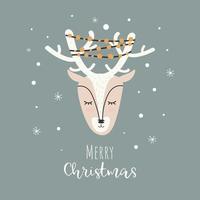 vetor cartão de natal com renas para crianças. personagem engraçado para cartões de natal e ano novo, banner, pôster, camiseta, embalagem desenhada à mão.
