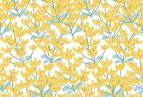 padrão floral amarelo sem costura com folhas e flores pequenas. fundo botânico desenhado de mão plana de vetor. herbário vetor