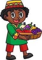 kwanzaa afro segurando frutas clipart de desenho animado vetor