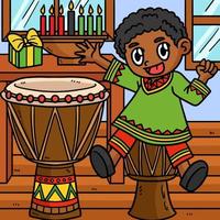 criança kwanzaa jogando desenho animado colorido djembe vetor