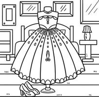 página para colorir de vestido de noiva para crianças vetor