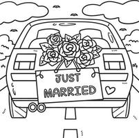 desenho de carro de casamento recém casado para colorir para crianças vetor