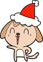 ilustração de estilo de quadrinhos fofo de um cachorro usando chapéu de papai noel vetor
