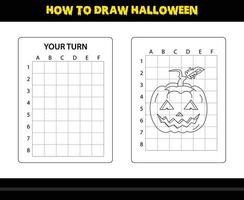 como desenhar halloween para crianças. página de colorir de habilidade de desenho de halloween para crianças. vetor