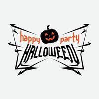 modelo de logotipo de título de festa de halloween feliz. com objeto de abóbora malvada vetor