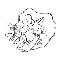 ilustração em um estilo linear minimalista com um belo retrato feminino em flores. para cabeleireiros, salões de beleza, cosméticos orgânicos, spa, impressão, joalheria. vetor