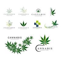 conjunto de logotipos de cannabis medicinal verde vetor