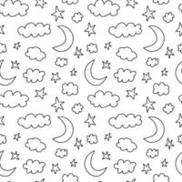 Doodle padrão sem emenda de itens de noite de sono. padrão de elementos adormecidos desenhados à mão vetor