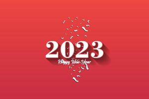 feliz ano novo 2023 design plano, cor vermelha com uma fita de dispersão vetor
