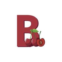 letra b alfabeto frutas bing cereja, vetor de clip art, ilustração isolada em um fundo branco