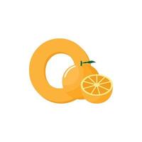 letra o alfabeto frutas laranja, vetor de clip art, ilustração isolada em um fundo branco