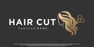 design de logotipo de ícone de corte de cabelo para mulheres com vetor premium de conceito moderno