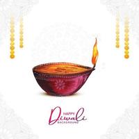 feliz design de diwali com fundo de festival de lâmpada de óleo diya aquarela vetor