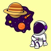 astronauta bonito imaginar ilustração de ícone de vetor de desenho animado espaço. conceito de desenho animado plano