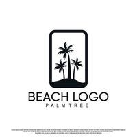 design de logotipo de praia com palmeira e vetor premium de cor de estilo gradiente