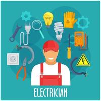 trabalhador eletricista com ferramentas de reparo elétrico vetor