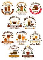 emblemas de tipos de café definidos para café, restaurante vetor