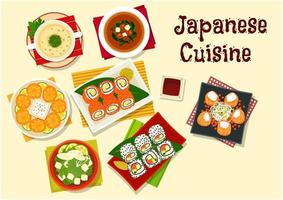 cozinha japonesa sushi e sopas para o menu de jantar vetor