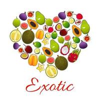cartaz de coração de frutas exóticas para design de alimentos vetor