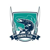 símbolo heráldico do clube de pesca com peixe lúcio vetor